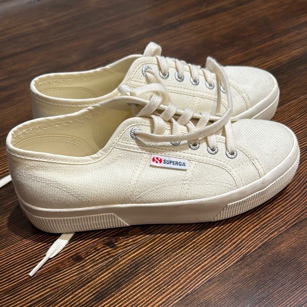 Superga Off-White Canvas Lace-Up Sneakers